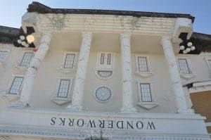 Closeup photo of the upside down WonderWorks attraction in Pigeon Forge, TN.