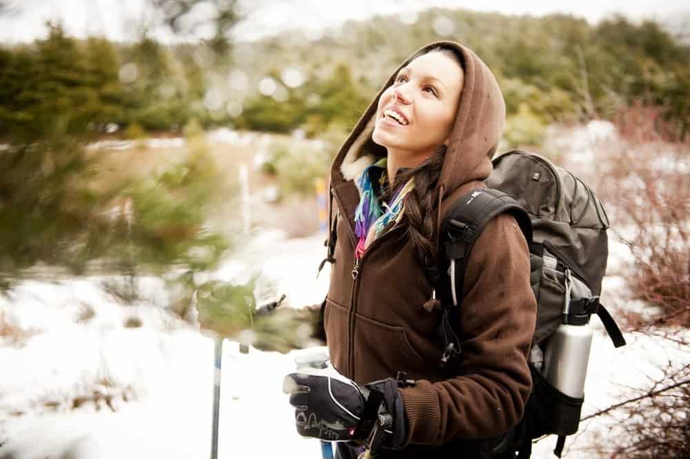 Woman enjoying one of the best winter hiking trails in the Smoky Mountains.