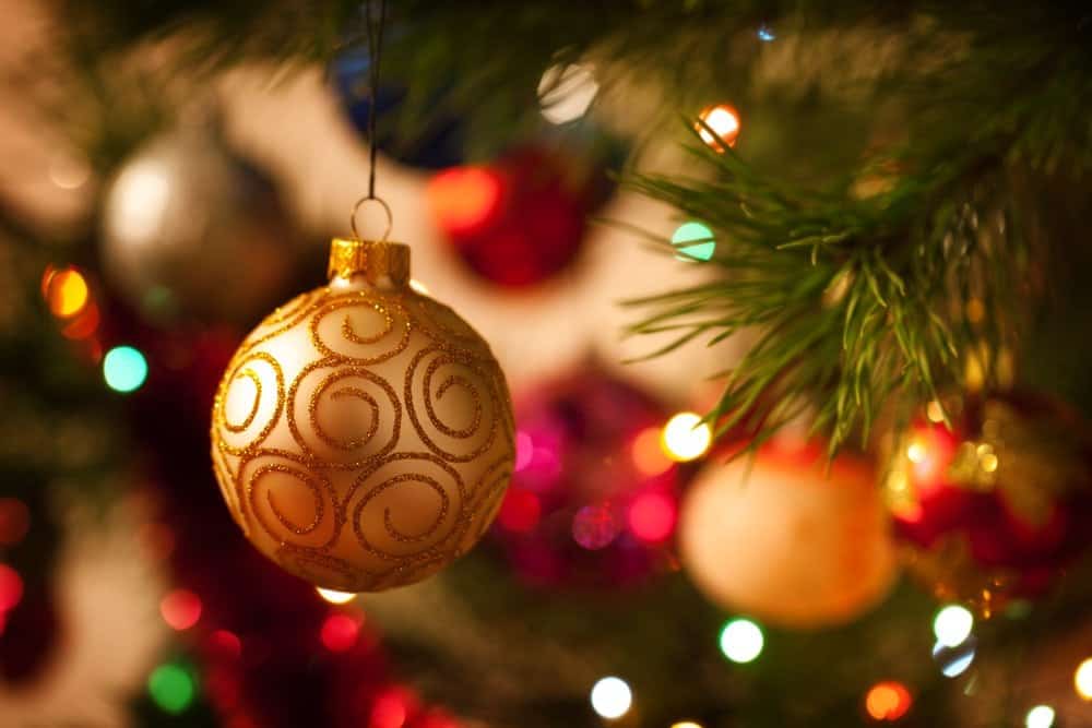 Christmas ornaments hanging on tree