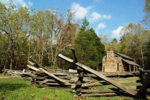 Cabin with split rail fence in Cades Cove