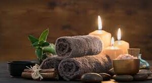 rolled towels & candles