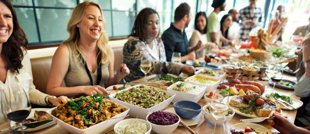 A group of people enjoying lunch